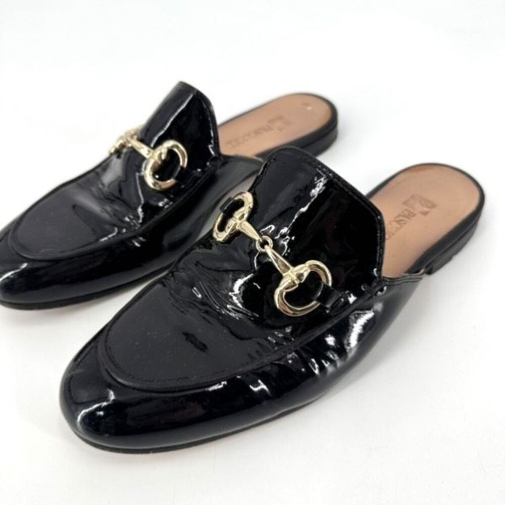 Pascucci Black Patent leather horse bit‎ mules loafers Italy size 37.5 Slides